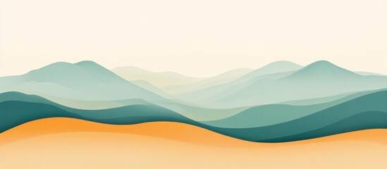 Abstract landscape with teal mountains and orange hills.