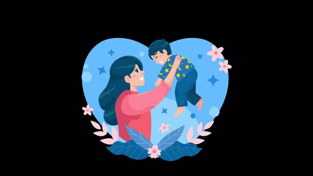 Mother's Day celebration illustrated in a heart animation 4k