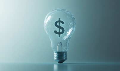 A transparent light bulb with a dollar sign inside, symbolizing innovative financial ideas against a soft gradient background