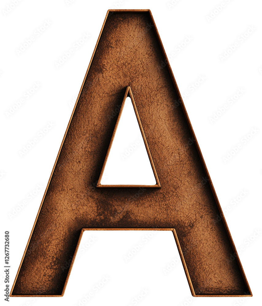 Poster rusty metallic letter a on transparent backdrop artistic font style design element