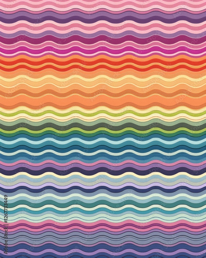 Poster A vibrant, wavy pattern featuring multiple colors in horizontal stripes, creating a harmonious and playful visual effect.