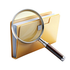 Folder search with magnifying glass isolated on transparent background  
