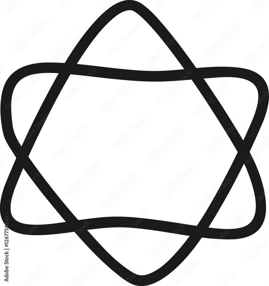 Poster simple geometric shape with thick black lines intersecting and overlapping, forming a six pointed st