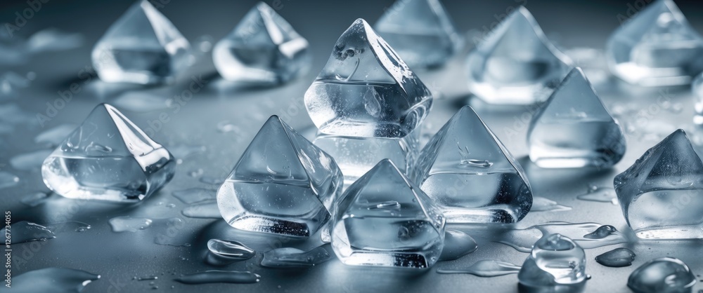 Aufkleber ice crystals arranged on a reflective surface with water droplets creating a cool and refreshing atm