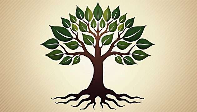 Elegant peepal tree motif symbolizing life and prosperity with stylized roots and branches forming symmetrical patterns