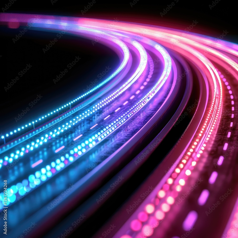 Poster a vibrant, abstract image featuring glowing lines in blue and pink, creating a dynamic and futuristi