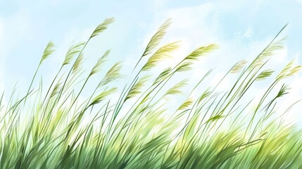 Fototapeta premium Tall grass swaying erratically in a strong wind, blurred motion adding instability