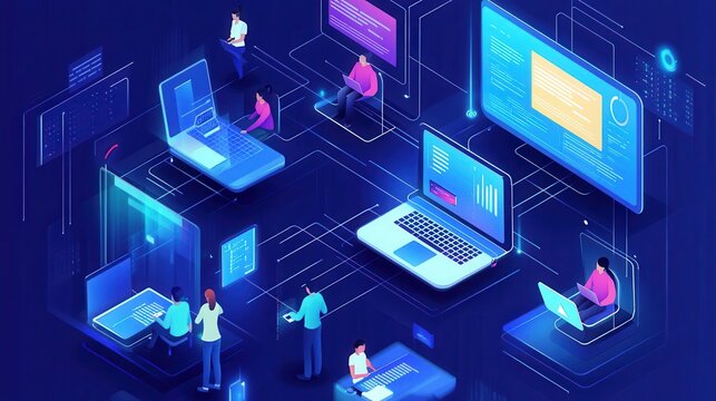 Modern Workspace with Digital Technology and Data Analysis