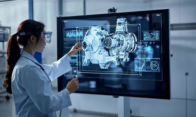 Female engineer presenting a new technology project to her colleagues on Engineer's Day, highlighting diversity and leadership. - Powered by Adobe