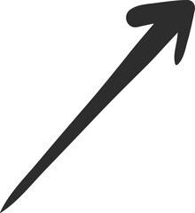 Simple, dark gray, hand drawn arrow pointing up and to the right on a white background, ideal for representing growth, progress, or positive trends