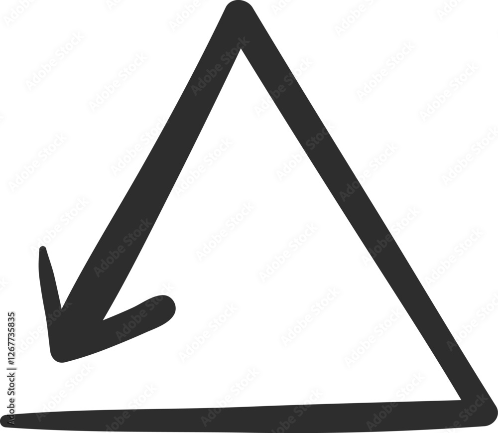 Aufkleber hand drawn arrow pointing downwards, enclosed within a triangular outline, effectively conveying a s