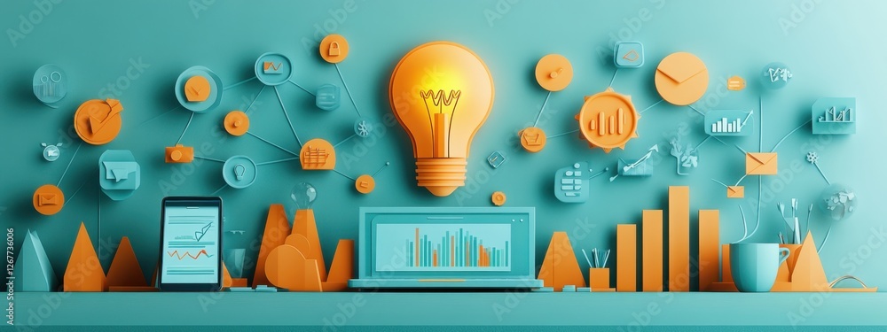 Poster illuminating business insights through creative digital technology integration and imaginative desig