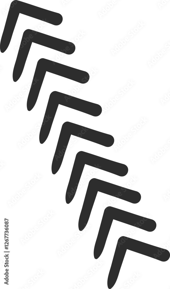 Poster seamless diagonal pattern of simple black arrows pointing down left on a minimalist white background