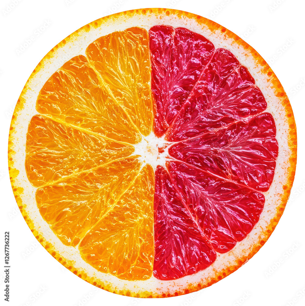 Poster split tone orange slice displaying vibrant colors on transparent backdrop