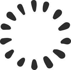 Simple loading icon with sixteen dark gray rounded petals spinning clockwise against a white background, creating a sense of ongoing process and anticipation