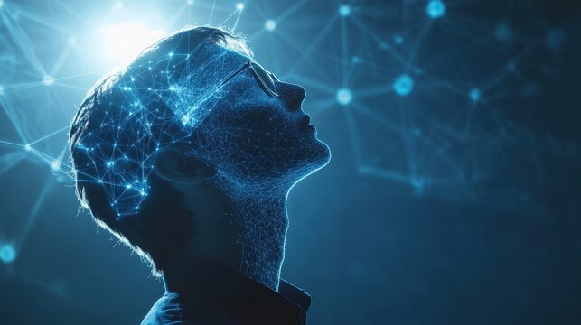 Profile of a Young Man with Digital Brain Visualization