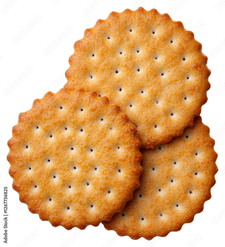Poster stack of golden brown crackers on transparent background ready for snacking and appetizers