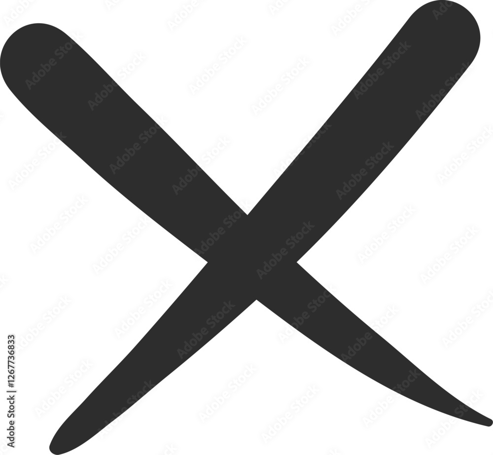 Poster two thick gray brushstrokes are crossing each other, forming a large x shape with rounded ends on a 