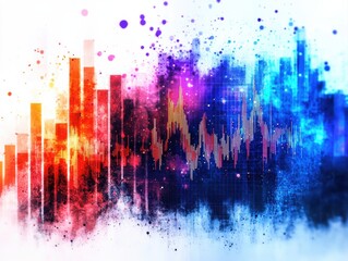 A vibrant visual representation of sound waves with colorful bars and abstract patterns, evoking a sense of music and energy.