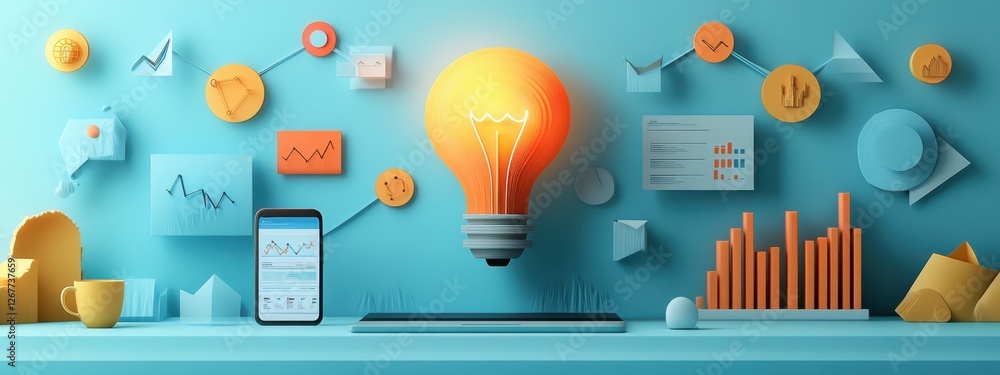 Aufkleber creative workspace with light bulb and data visualization elements for innovative business solutions