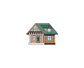 Vector illustration of a wooden house or hut on a white background