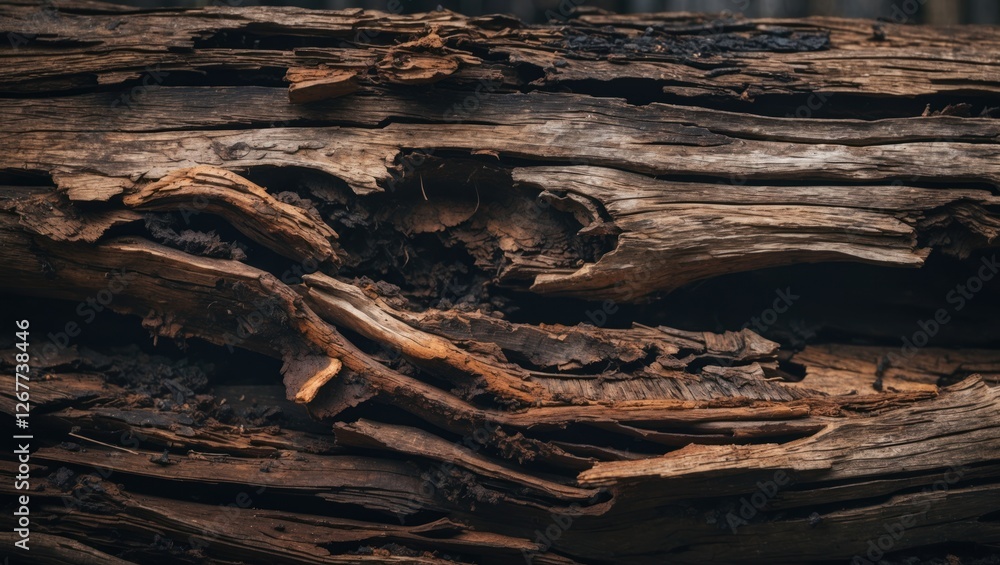 Poster detailed close-up of weathered and textured wooden logs with visible cracks and organic elements sui