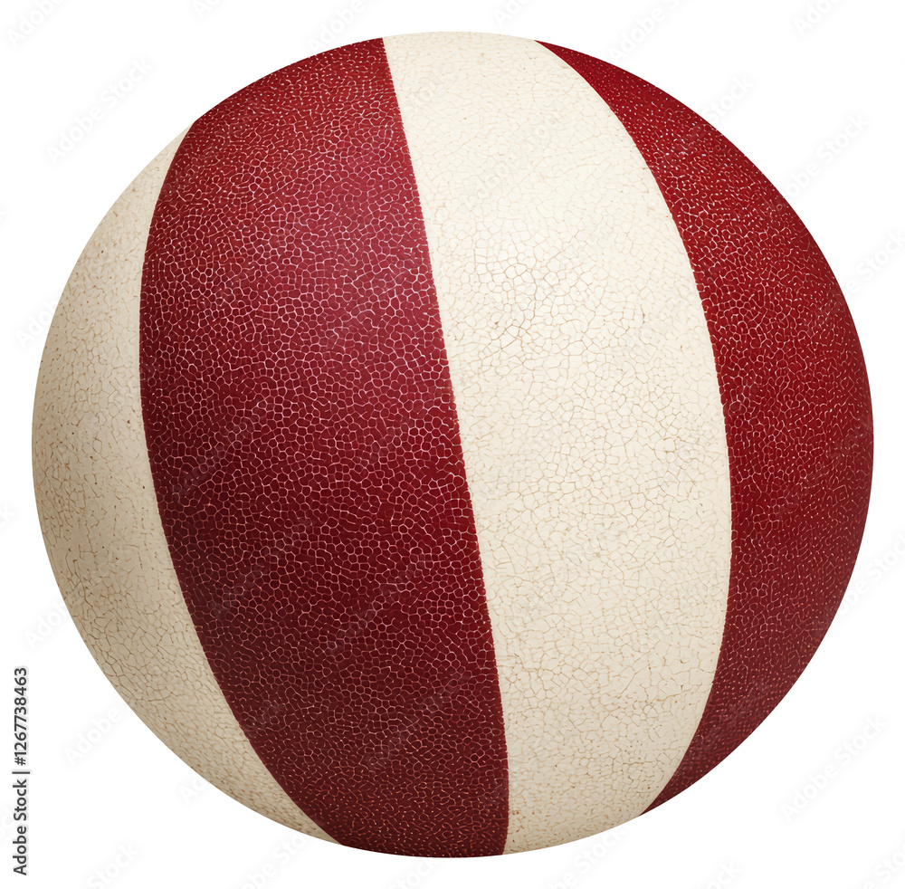 Poster striped sphere red and white ball ornament with circular pattern on transparent background