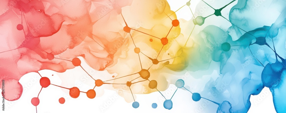 Poster a vibrant abstract illustration featuring interconnected nodes and colorful splashes, representing c