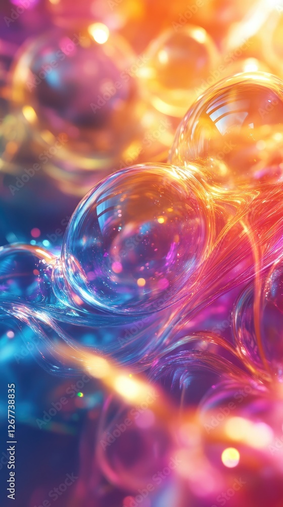 Poster colorful bubbles floating and glowing in abstract design