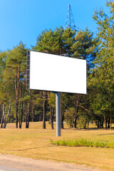 Background for design, white billboards on city streets and along roads in the summer day