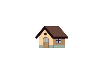 Vector illustration of a wooden house or hut on a white background	