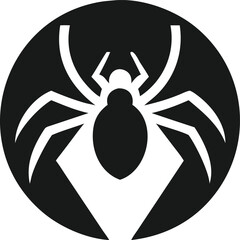 Simple black and white spider icon in a hexagon.