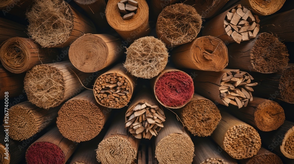 Poster various types of wooden materials and textures arranged in a circular pattern with natural colors an