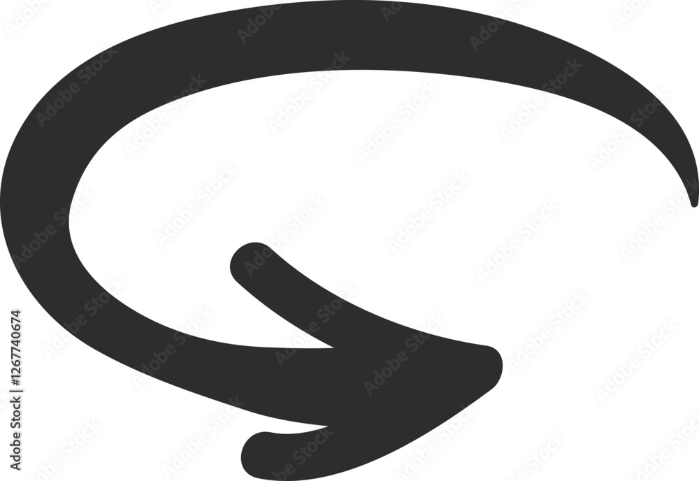 Poster hand drawn circular arrow pointing downwards, effectively symbolizing concepts such as downloading, 