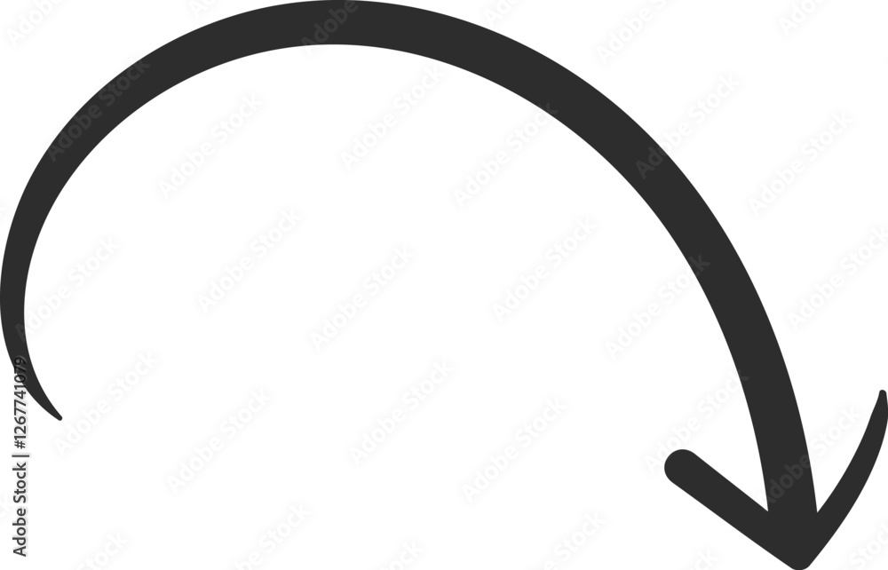 Aufkleber curved arrow pointing downward, featuring a clean and modern design. isolated on a white background,