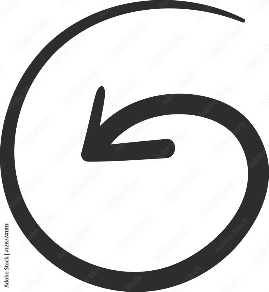 Poster hand drawn circular arrow pointing downward, creating a complete loop, representing concepts of retu