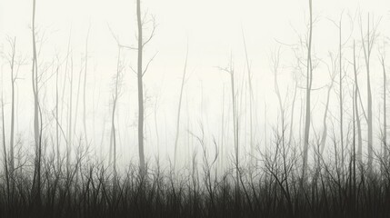 Obraz premium Foggy winter forest, bare trees, misty background, nature wallpaper