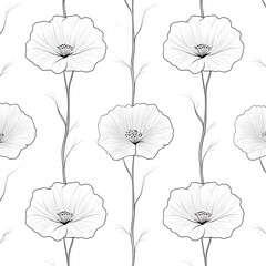 Fototapeta premium Elegant Arrangement of White Poppies Seamless Floral Pattern on White Background Delicate Design