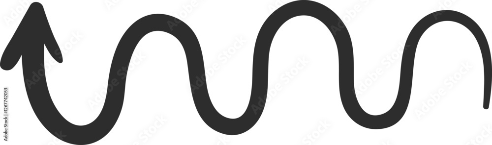 Poster wavy arrow pointing upwards representing a difficult and tortuous path towards a goal, symbolizing c