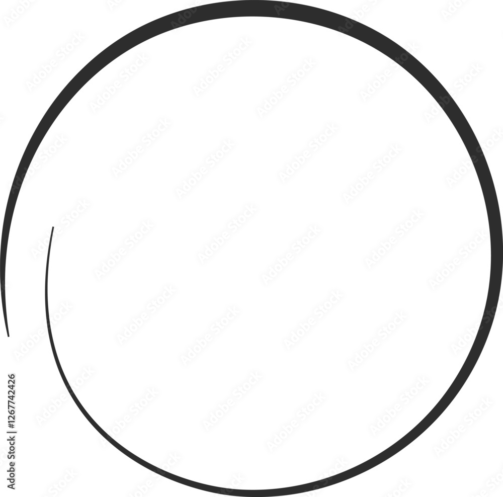 Poster simple graphic featuring an incomplete circle with two curved lines extending from its edge, represe