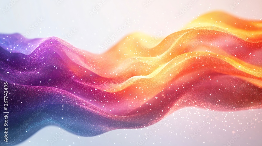 Poster abstract colorful wave background flowing with glitter particles
