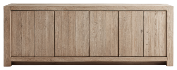 Tan Rustic Wooden Cabinet on Transparent Background with Three Doors and a Rectangular Shape