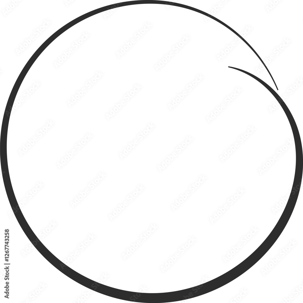 Poster simple, hand drawn circle with a slightly overlapping line segment, hinting at a spiral or cyclical 