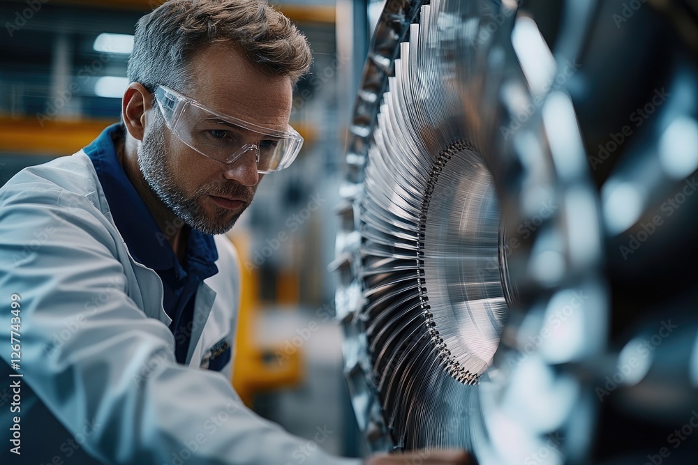 Aufkleber industrial engineer examining a turbine engine in a modern factory