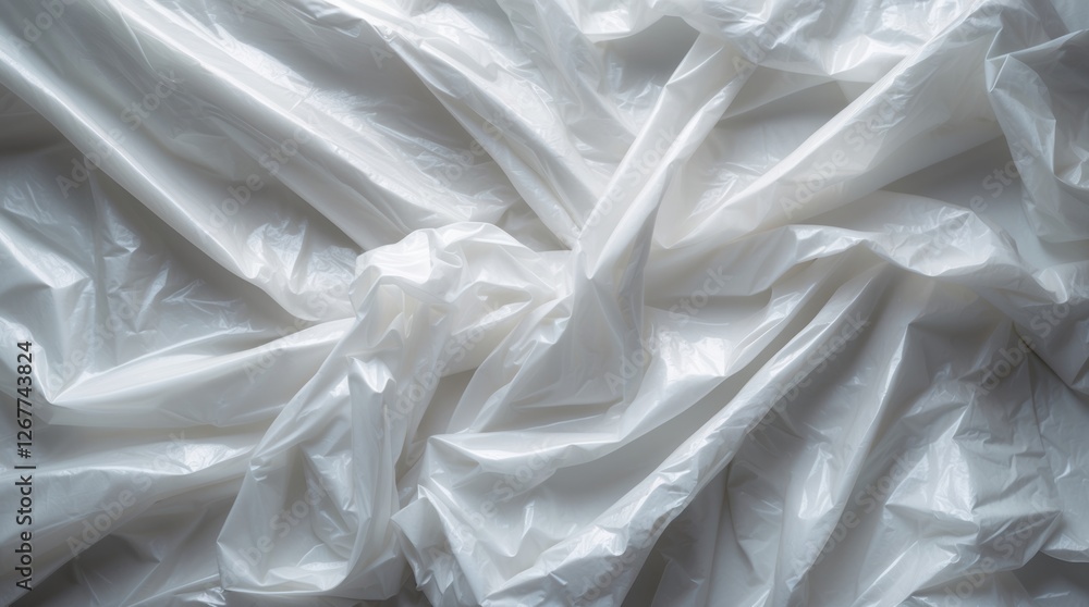 Poster white crumpled plastic texture background with folds and shadows ideal for overlay designs and packa