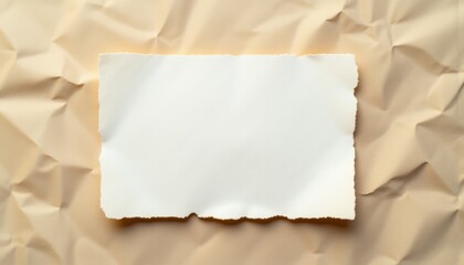 Wrinkled blank horizontal card mockup on textured beige paper background