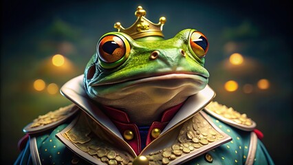 Handsome frog prince, cute king, magical amphibian royalty.