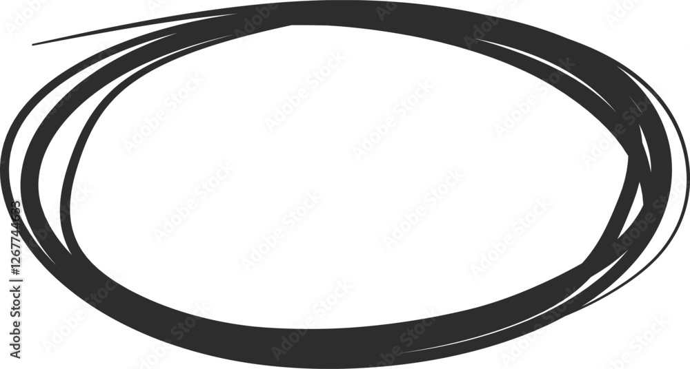 Poster black oval shape created with multiple overlapping strokes of a marker, forming a frame for text or 