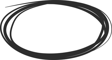 Black oval shape created with multiple overlapping strokes of a marker, forming a frame for text or images, conveying emphasis and visual interest