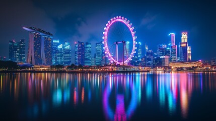 Naklejka premium The dazzling night view of Singapore